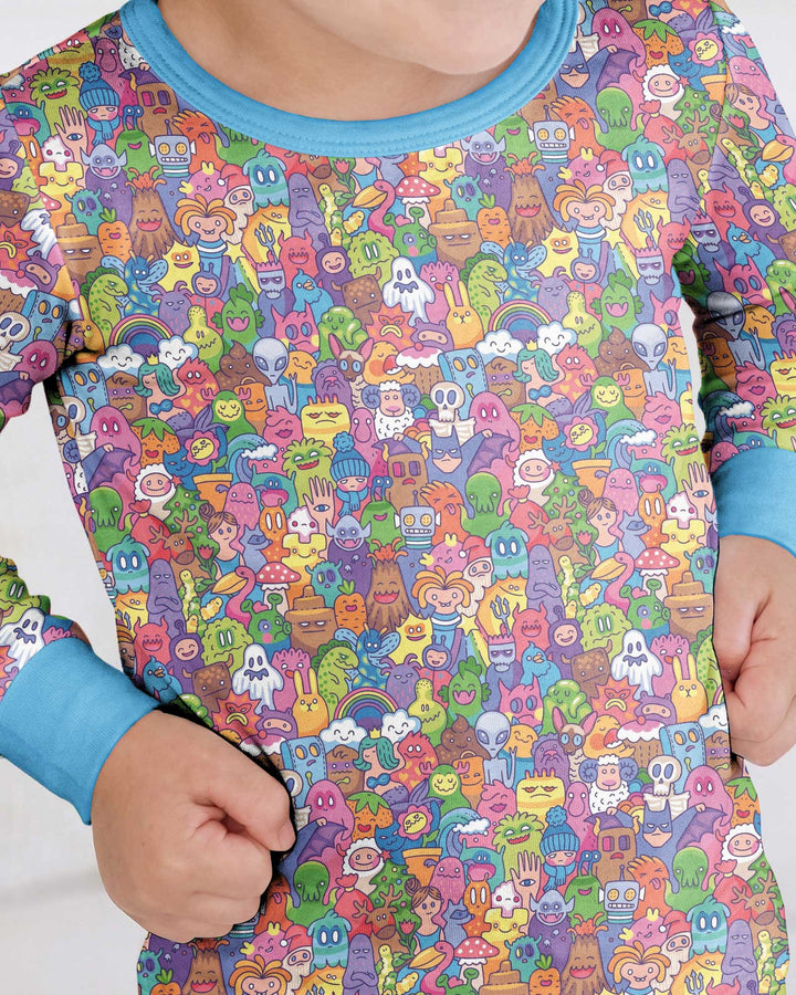 Doodle Characters Pastel Bamboo Two Piece Long Sleeve Pajama Set