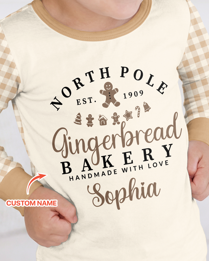 Custom Name Gingerbread Bakery Bamboo Two Piece Long Sleeve Pajama Set