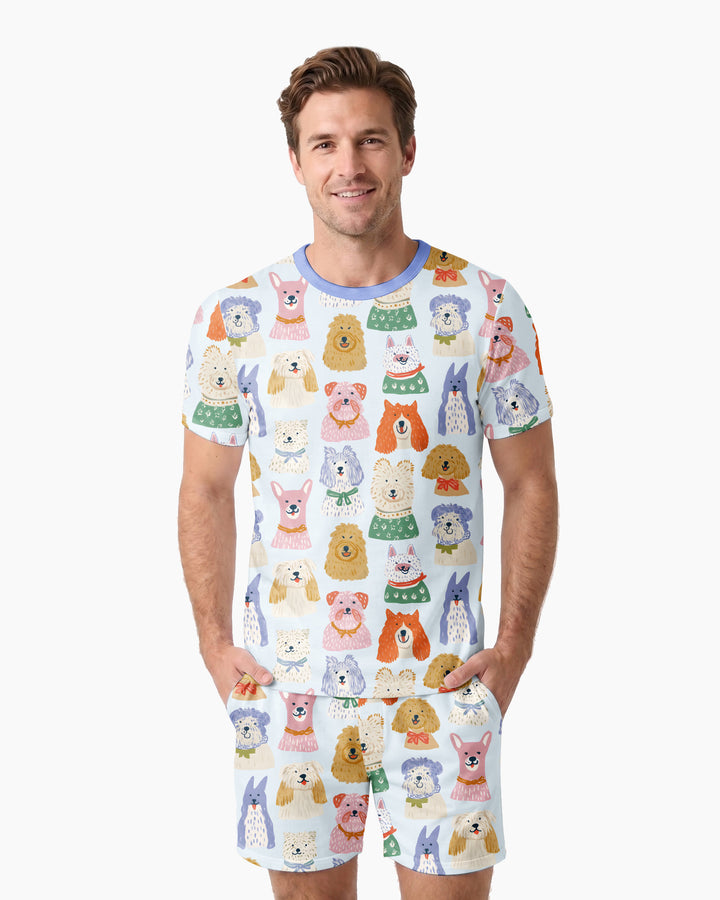 Puppy Portrait Bamboo Men Short Sleeve Short Pajama Set