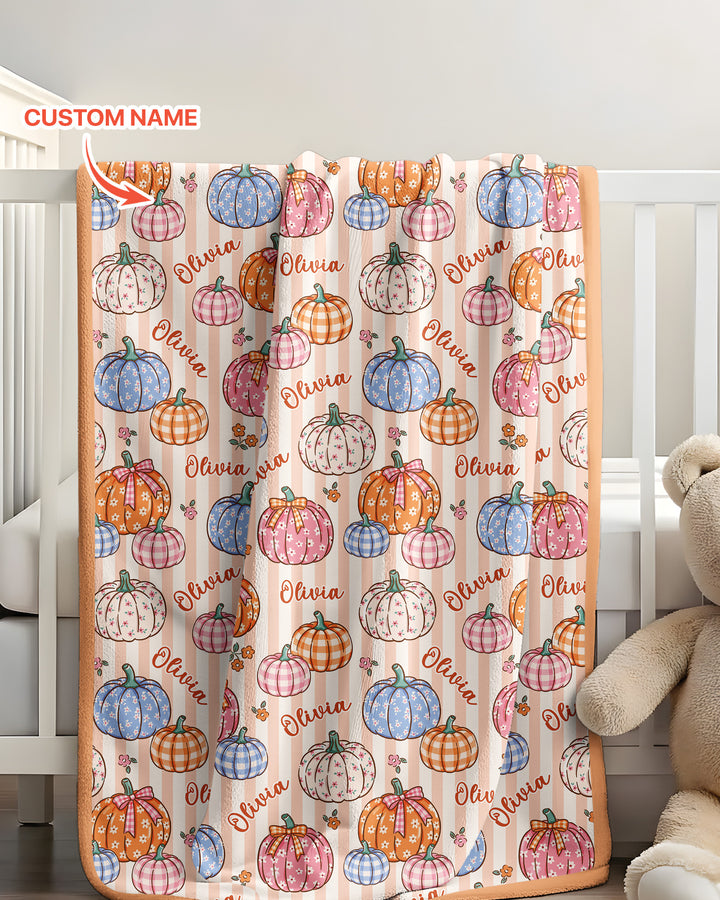 Custom Name Pumpkin Patch Bamboo Blanket