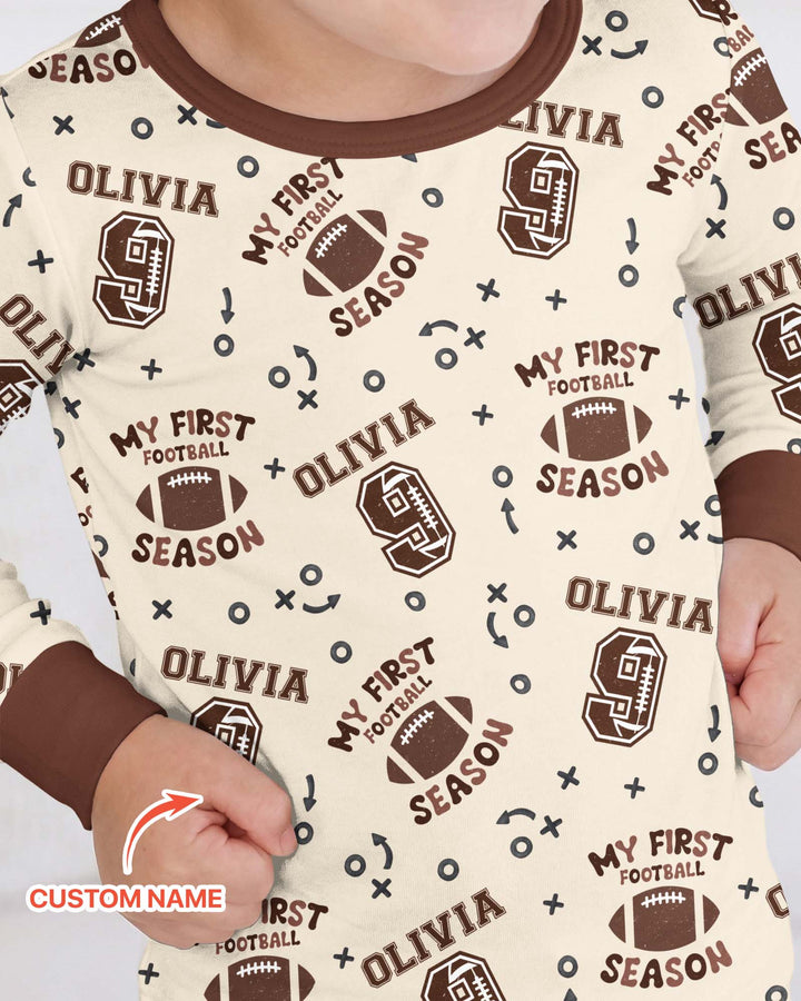 Custom Name My First Football Season Bamboo Two Piece Long Sleeve Pajama Set