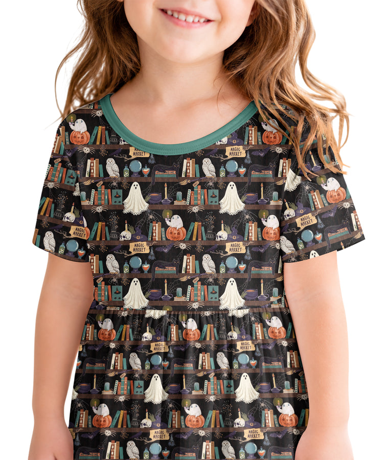 Cute Ghost Witchy Halloween Magic Library Bamboo Twirl Dress
