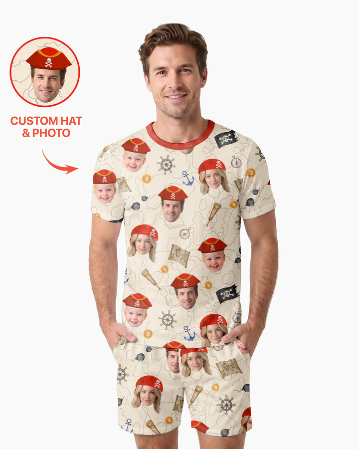 Custom Photo Treasure Map Adventures Family Matching Bamboo Men Short Sleeve Short Pajama Set