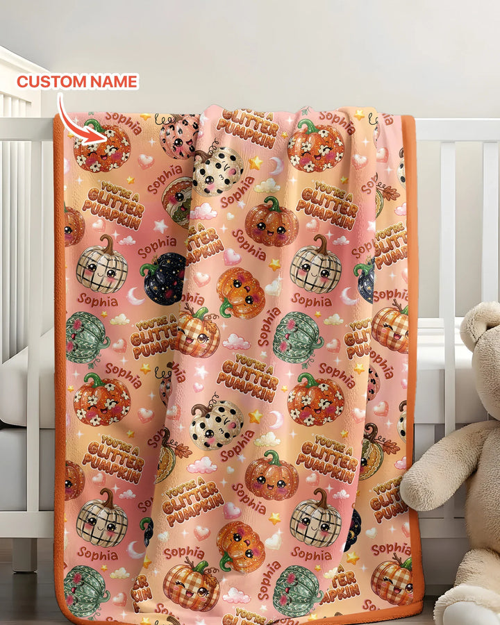 Custom Name You're A Glitter Pumpkin Bamboo Blanket