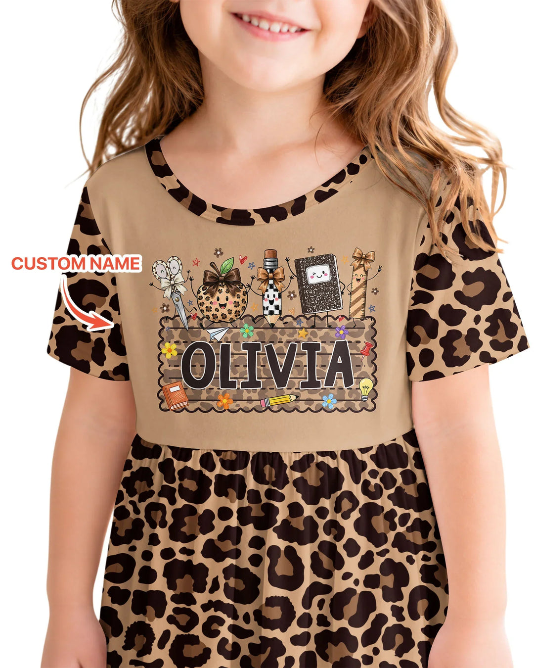 Custom Name School Sweetheart Leopard Bamboo Twirl Dress