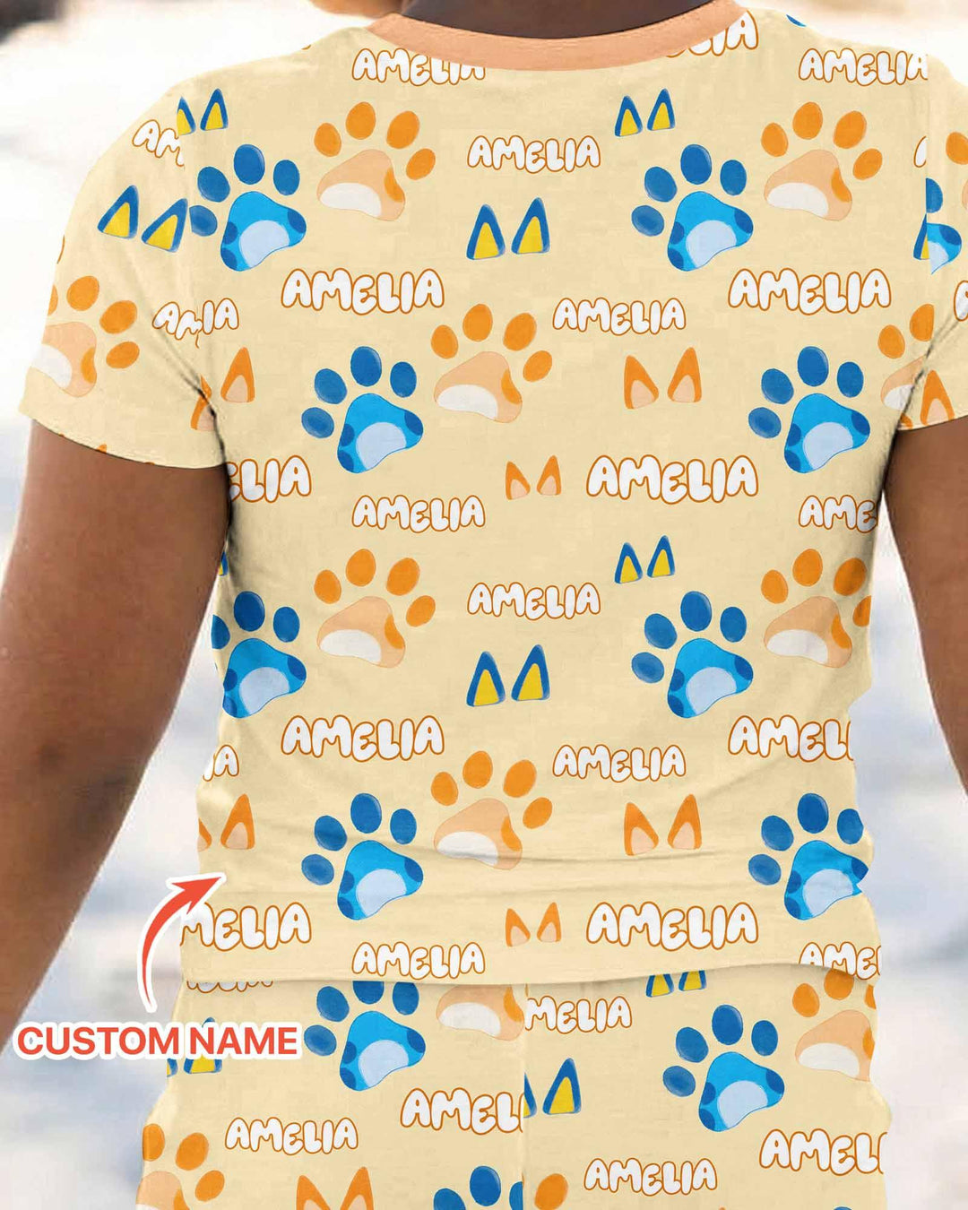 Custom Name Favourite Blue Dog Family Matching Bamboo Two Piece Short Sleeve Pajama Set