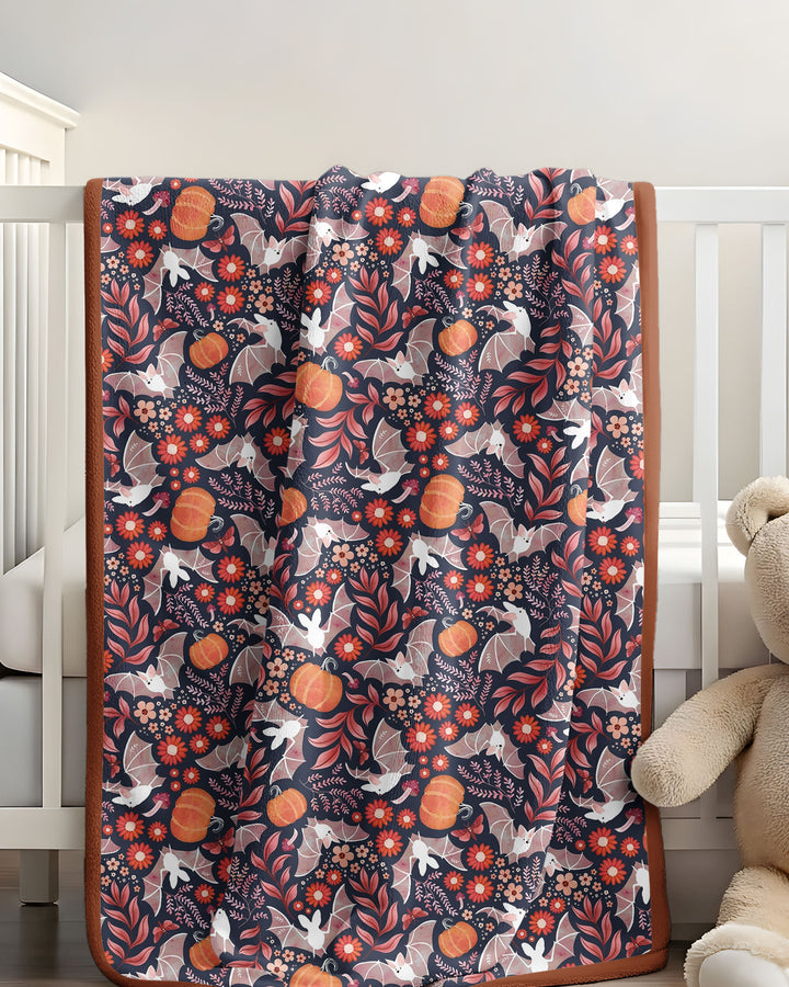 Bat Pumpkin Floral Halloween Bamboo Blanket