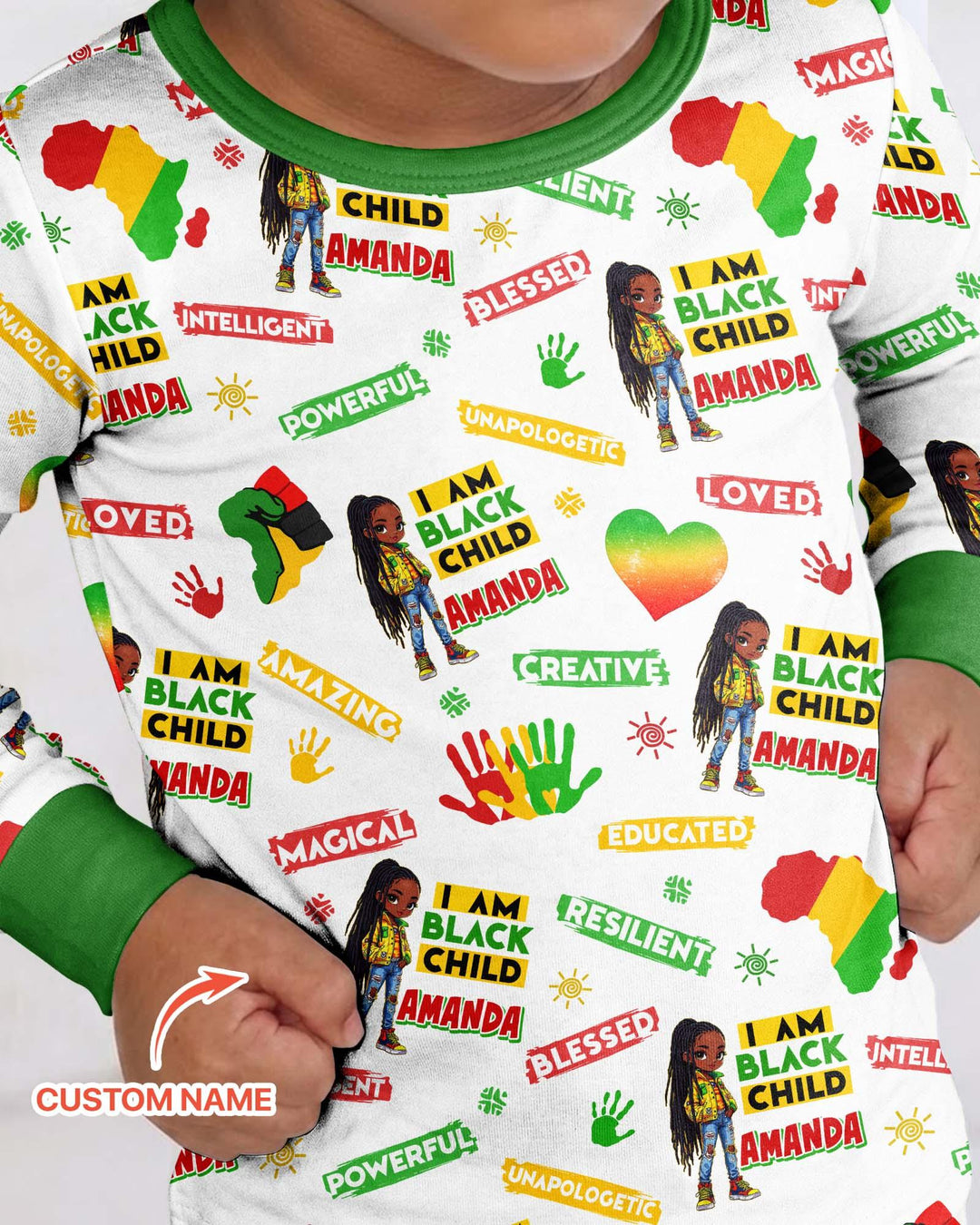 Custom Name I Am Black Child Magical Bamboo Two Piece Long Sleeve Pajama Set