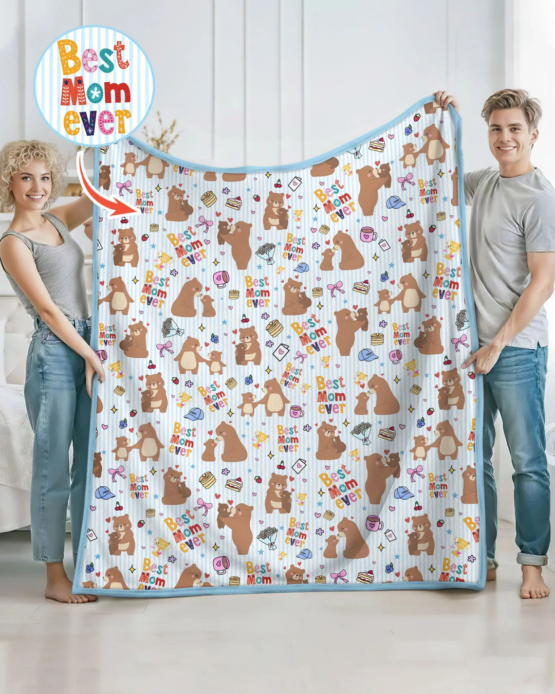 Best Mama Bear Ever Family Matching Bamboo Blanket