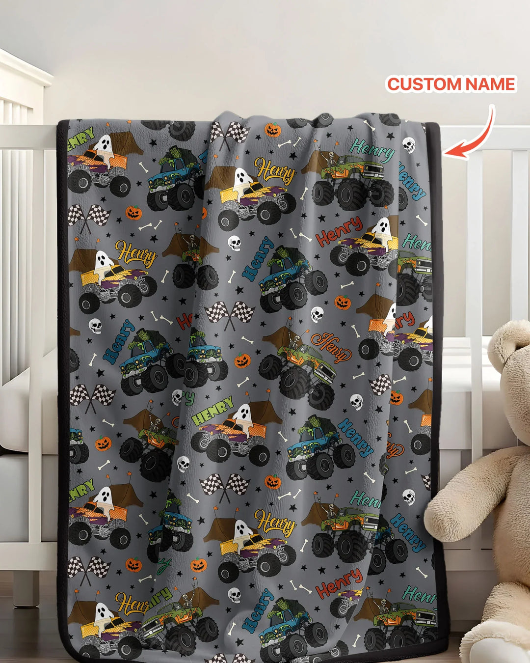 Custom Name Halloween Creepy Crusher Family Matching Bamboo Blanket