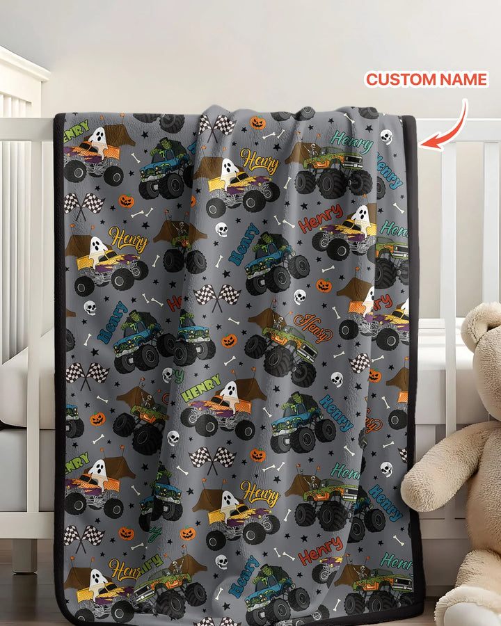 Custom Name Halloween Creepy Crusher Family Matching Bamboo Blanket