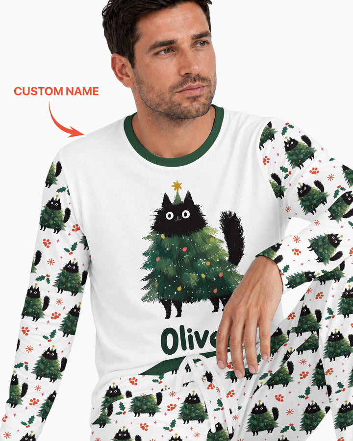 Custom Name Black Cat Christmas Bamboo Men's Pajama Set