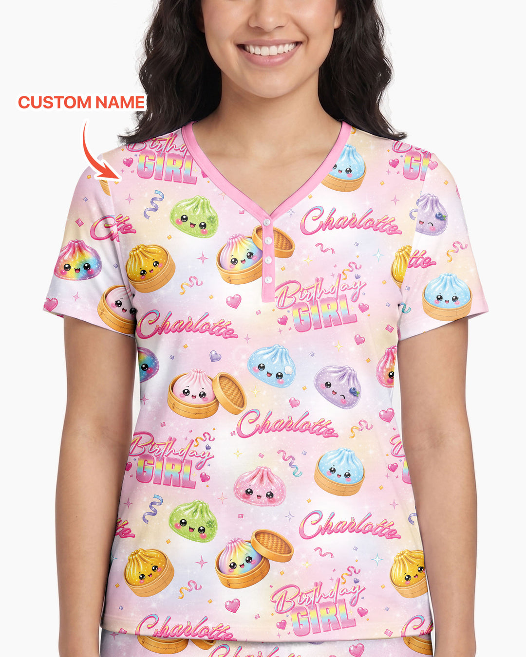 Birthday Girl Glitter Dumpling Bamboo Women Short Sleeve Short Pajama Set