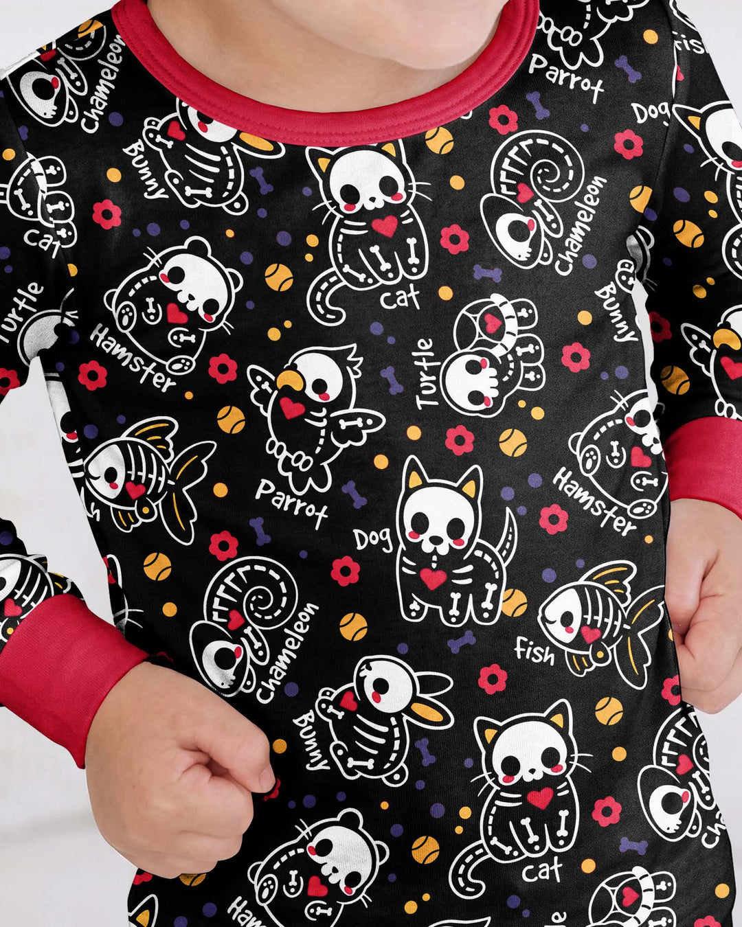 Kawaii Skeleton Pets Bamboo Two Piece Long Sleeve Pajama Set