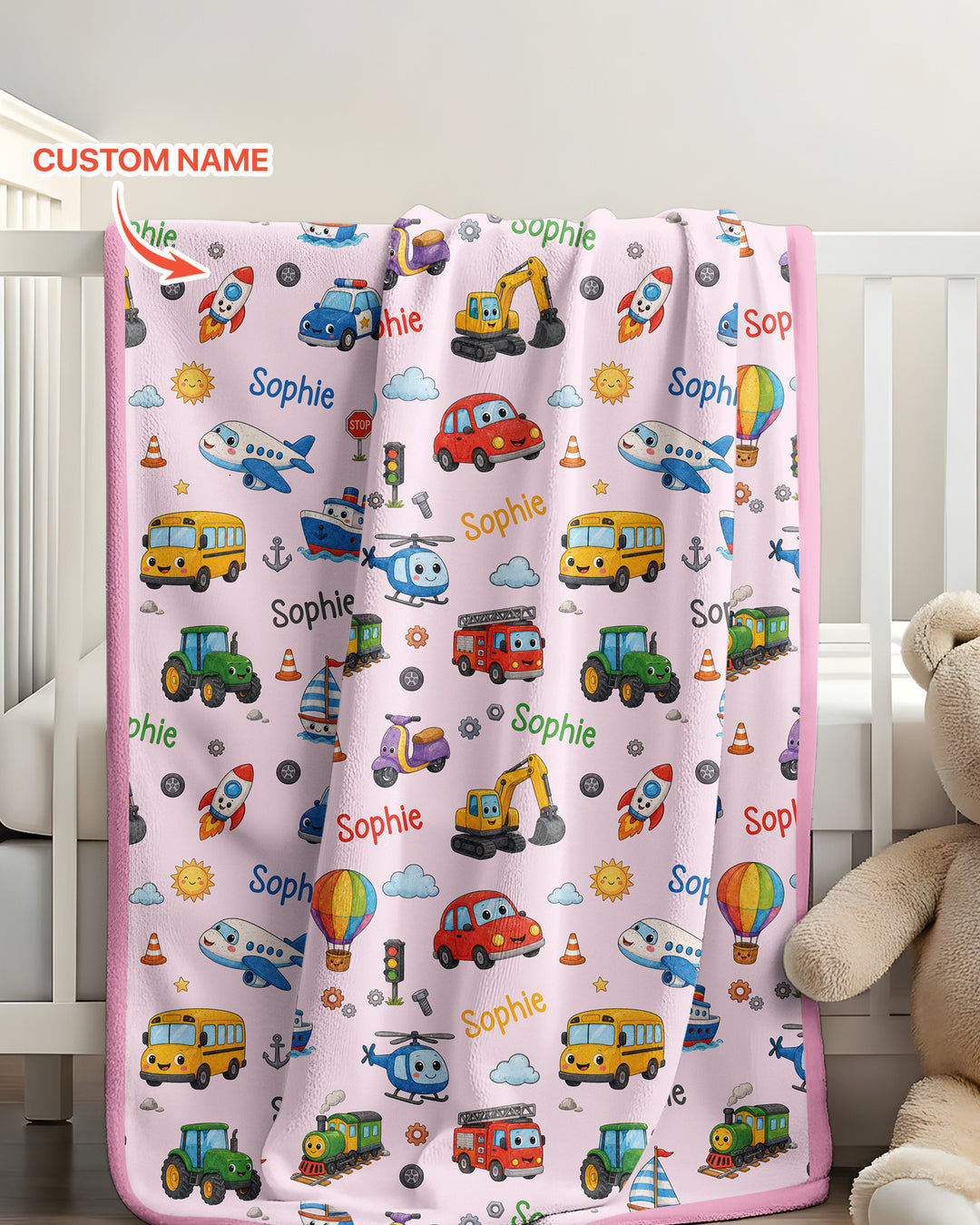 Custom Name Cute Transport Bamboo Blanket