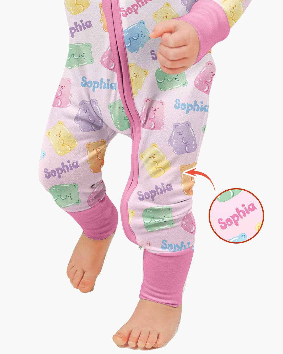 Kawaii Jelly Gummy Bears Custom Name Bamboo Convertible Zippy