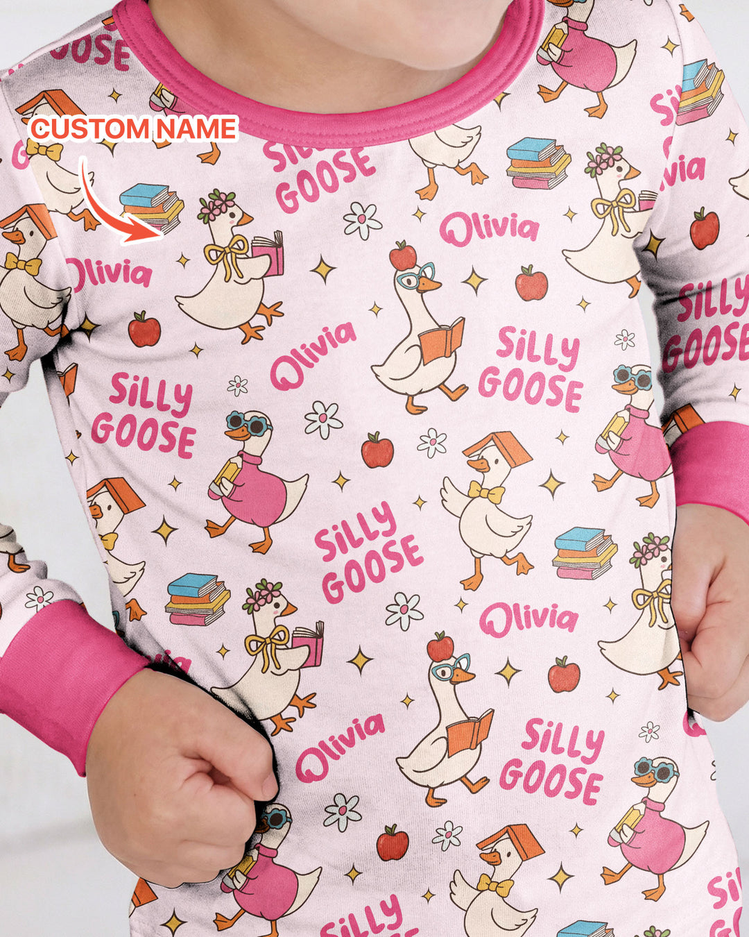 Custom Name Silly Goose Back to School Bamboo Two Piece Long Sleeve Pajama Set