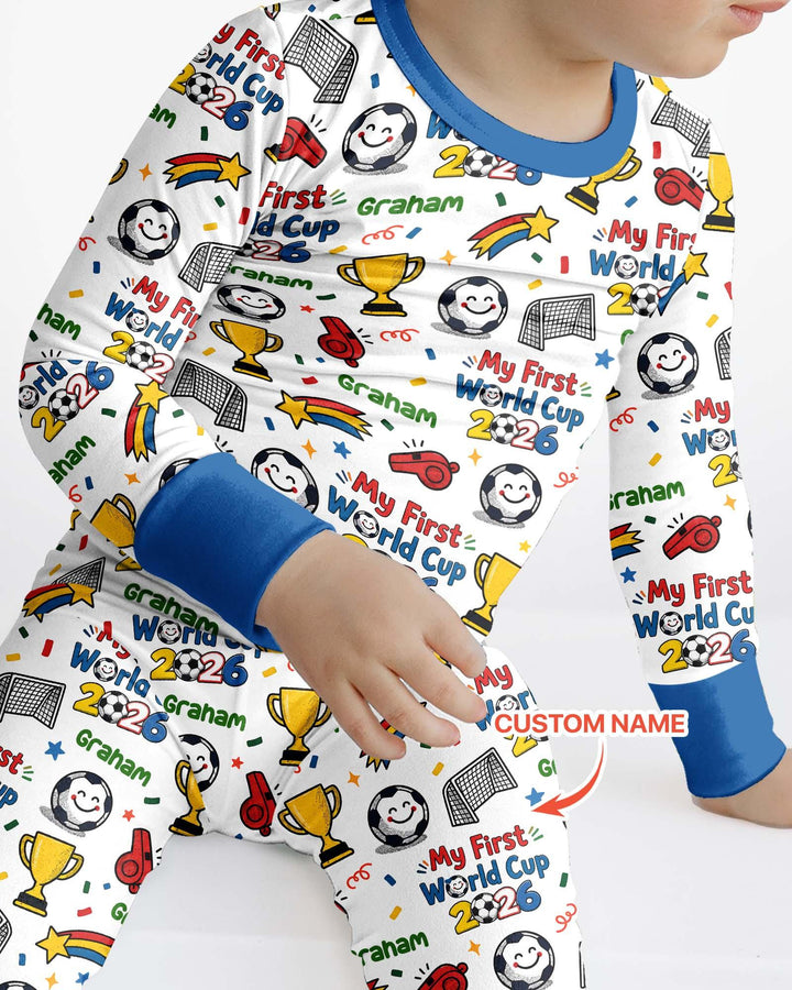 Custom Name My First Soccer Cup Bamboo Two Piece Long Sleeve Pajama Set