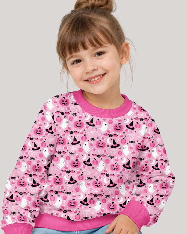 Cute Pink Halloween Ghost Pumpkin Witch Bamboo Crewneck Sweatshirt