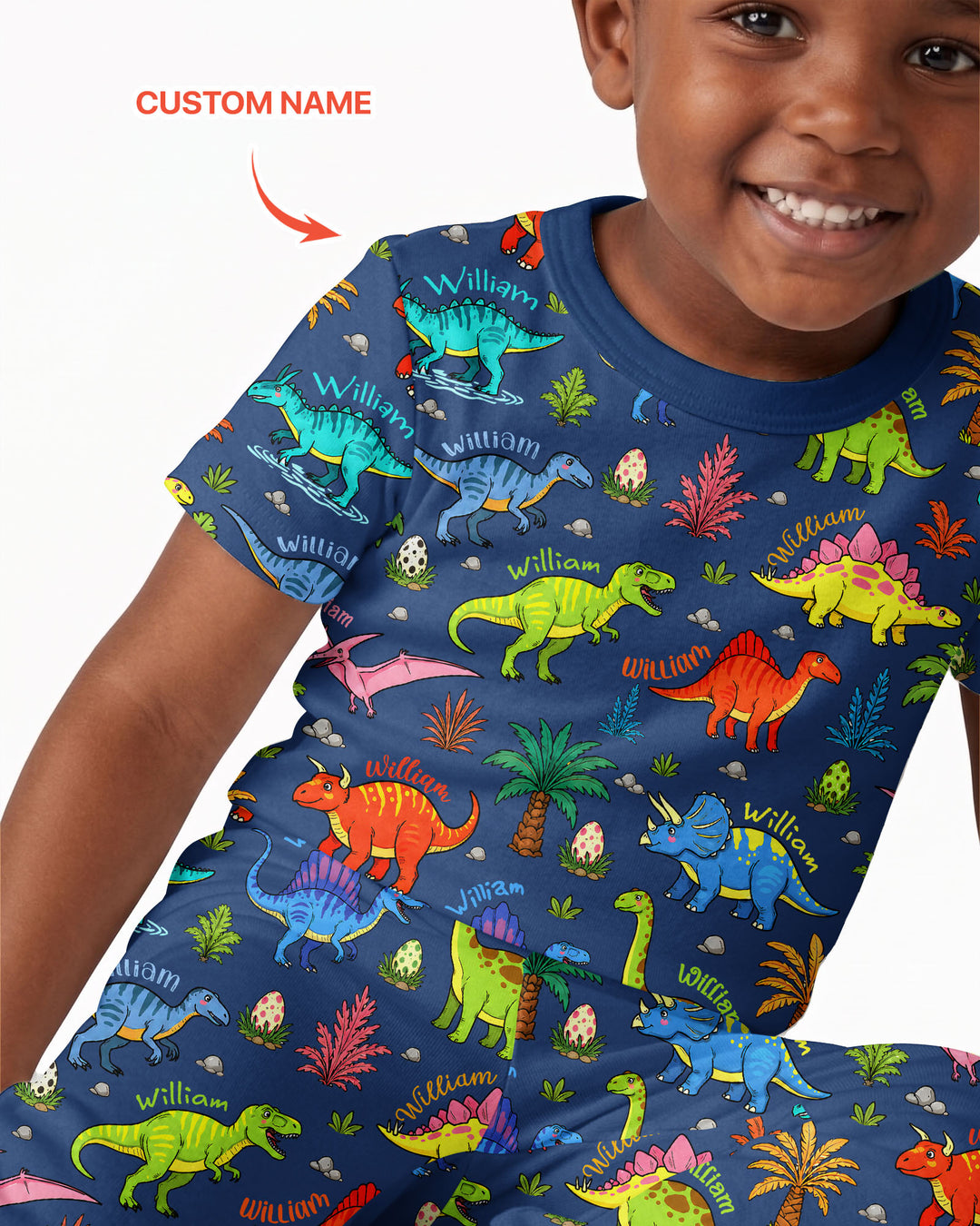 Dino Field Guide Custom Name Bamboo Two Piece Short Sleeve Pajama Set