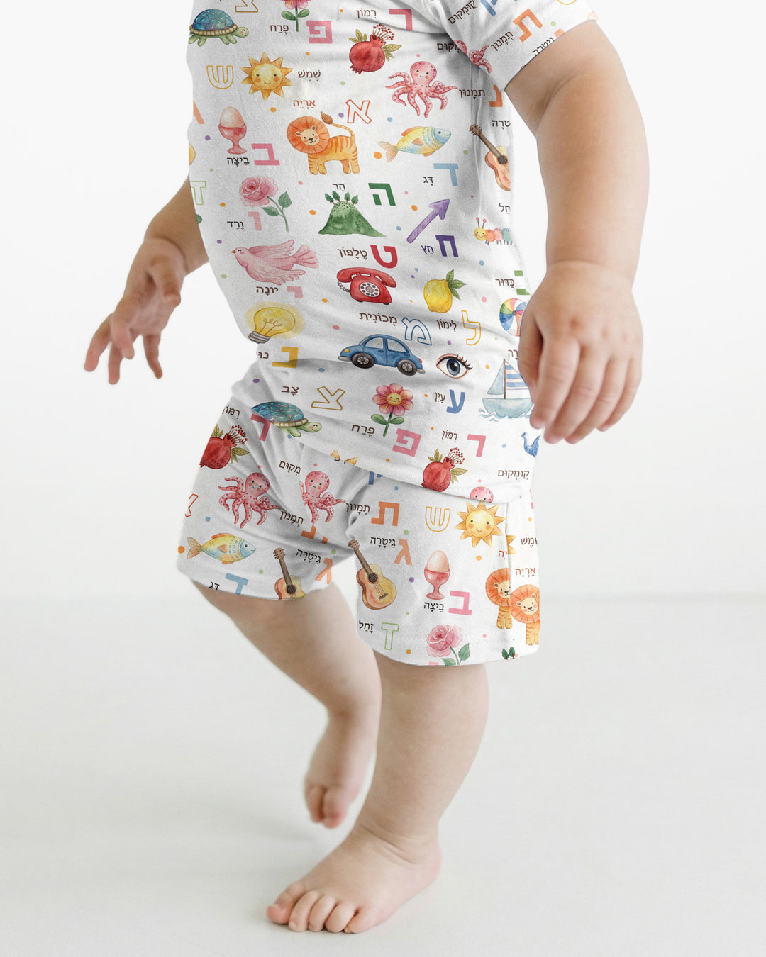 Hebrew Aleph Bet Bamboo Two Piece Short Sleeve Shorts Pajama Set