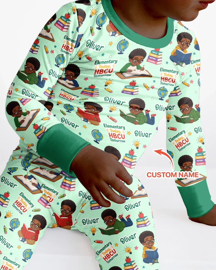 Custom Name Elementary Today HBCU Tomorrow Bamboo Two Piece Long Sleeve Pajama Set
