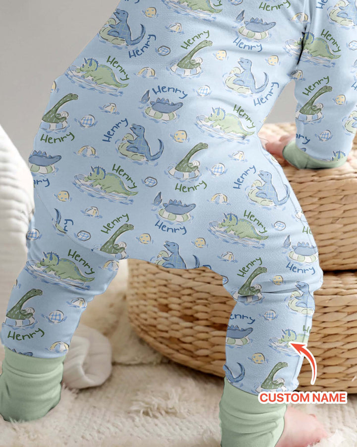 Dinos Swimming Custom Name Bamboo Convertible Zippy