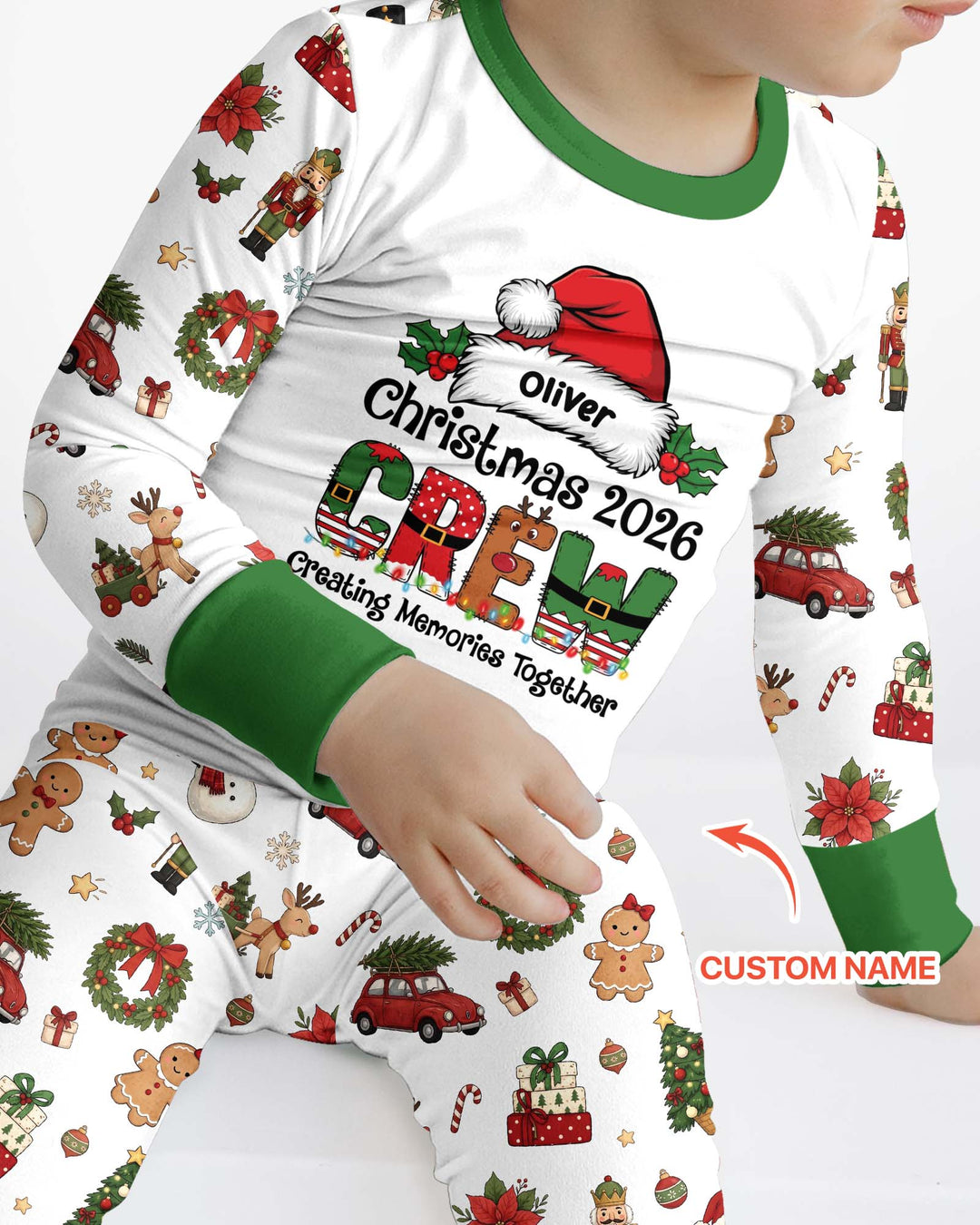 Custom Name Christmas 2026 Crew Bamboo Two Piece Long Sleeve Pajama Set
