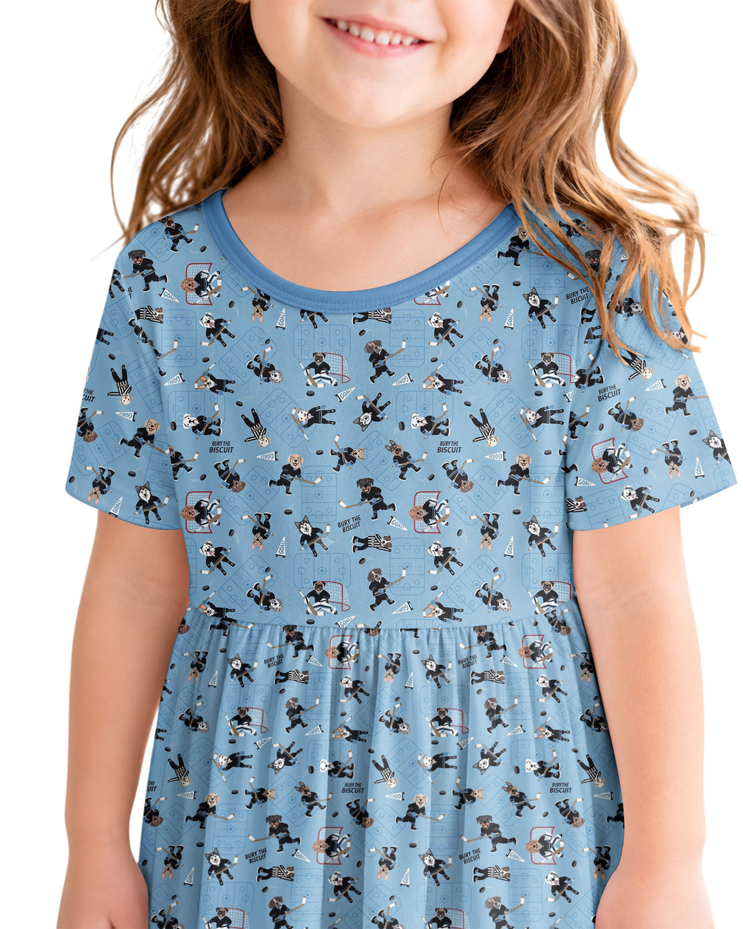 Hockey Dogs - Blue and Black Bamboo Twirl Dress