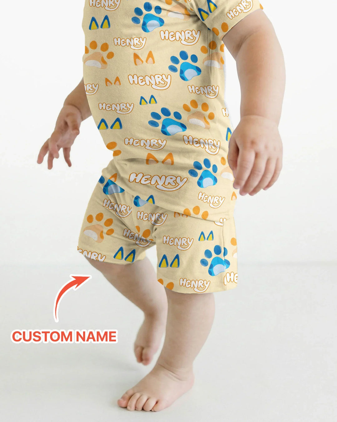 Custom Name Favourite Blue Dog Family Matching Bamboo Two Piece Short Sleeve Shorts Pajama Set