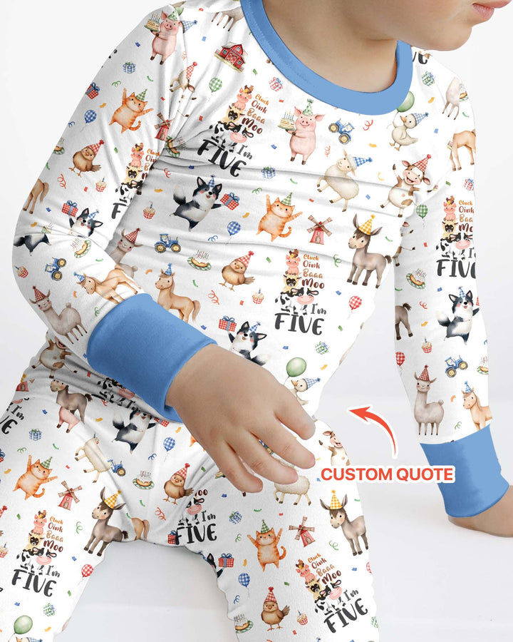 Custom Birthday Barnyard Bash Family Party Bamboo Two Piece Long Sleeve Pajama Set