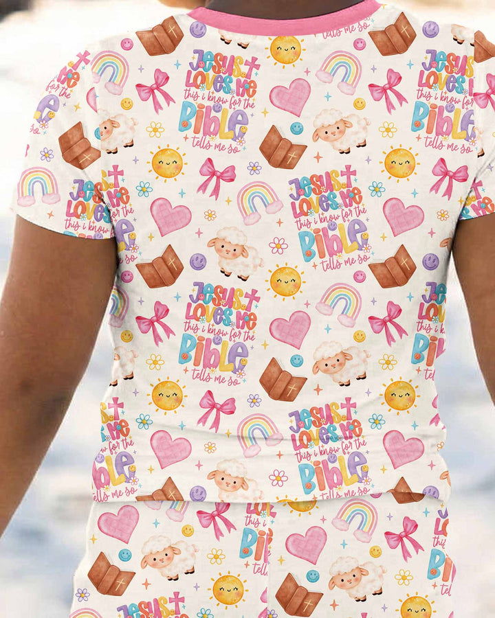 Jesus Loves Me This I Know Bamboo Two Piece Short Sleeve Pajama Set