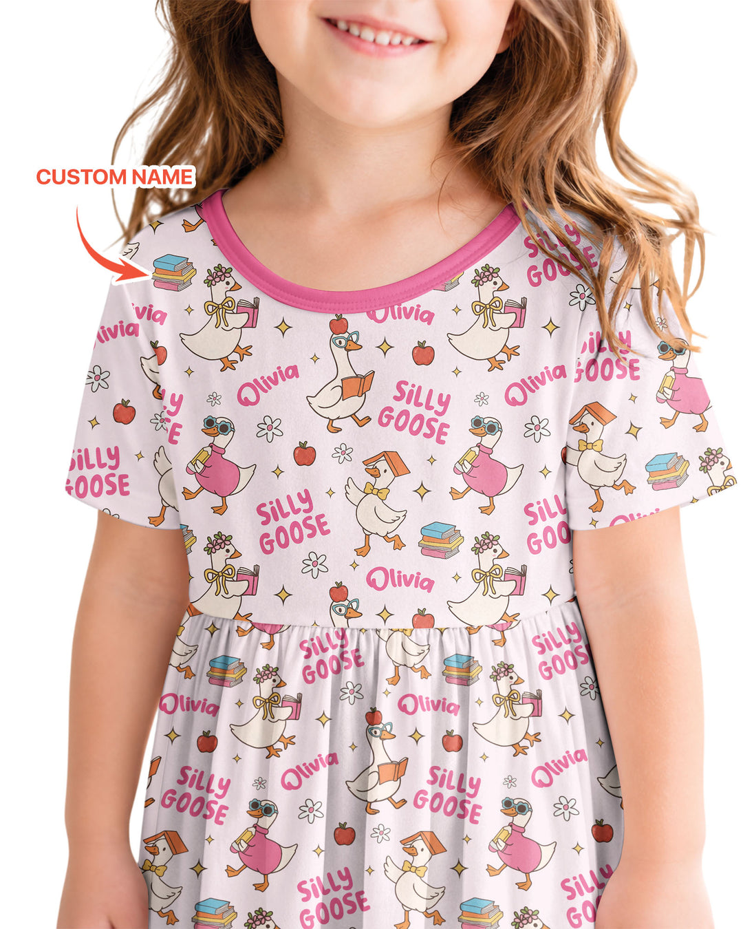 Custom Name Silly Goose Back to School Bamboo Twirl Dress