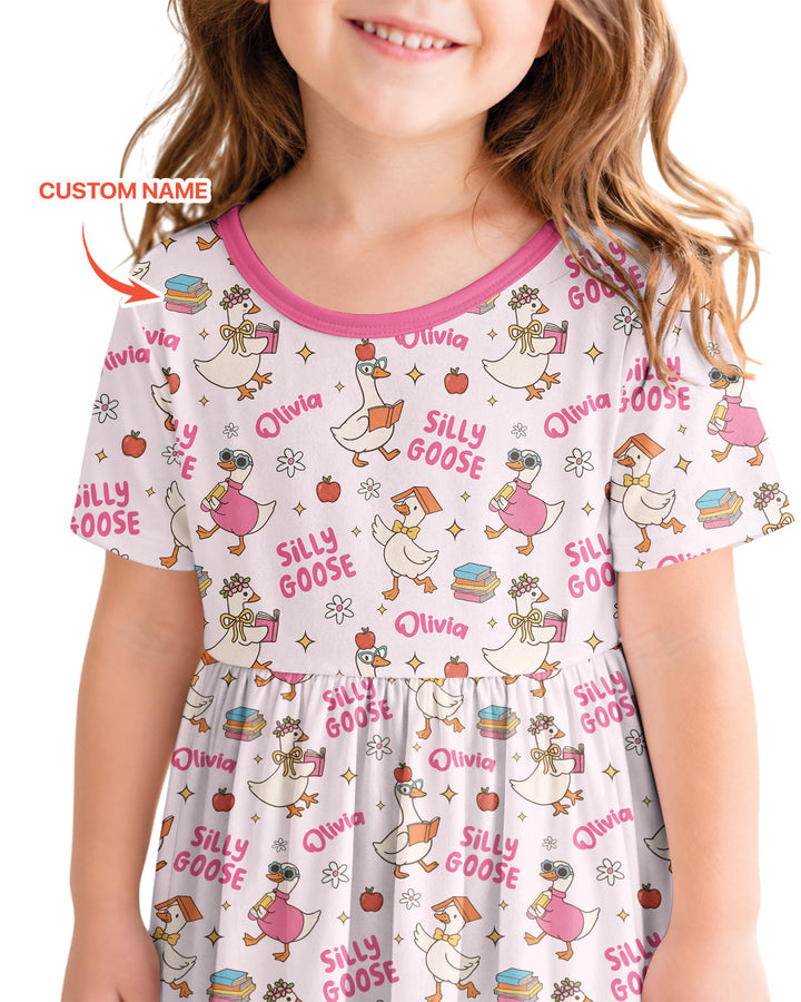 Custom Name Silly Goose Back to School Bamboo Twirl Dress