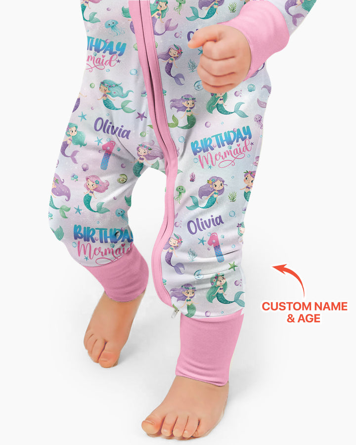 Custom Name and Age Birthday Mermaid Bamboo Convertible Zippy
