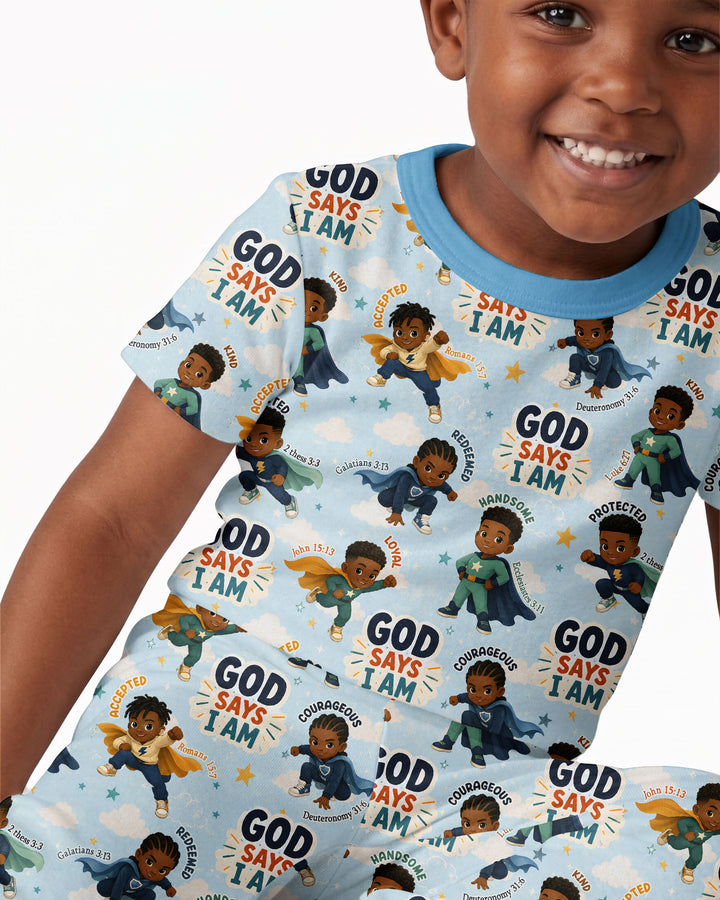 God Says I Am Black Superheroes Bamboo Two Piece Short Sleeve Pajama Set
