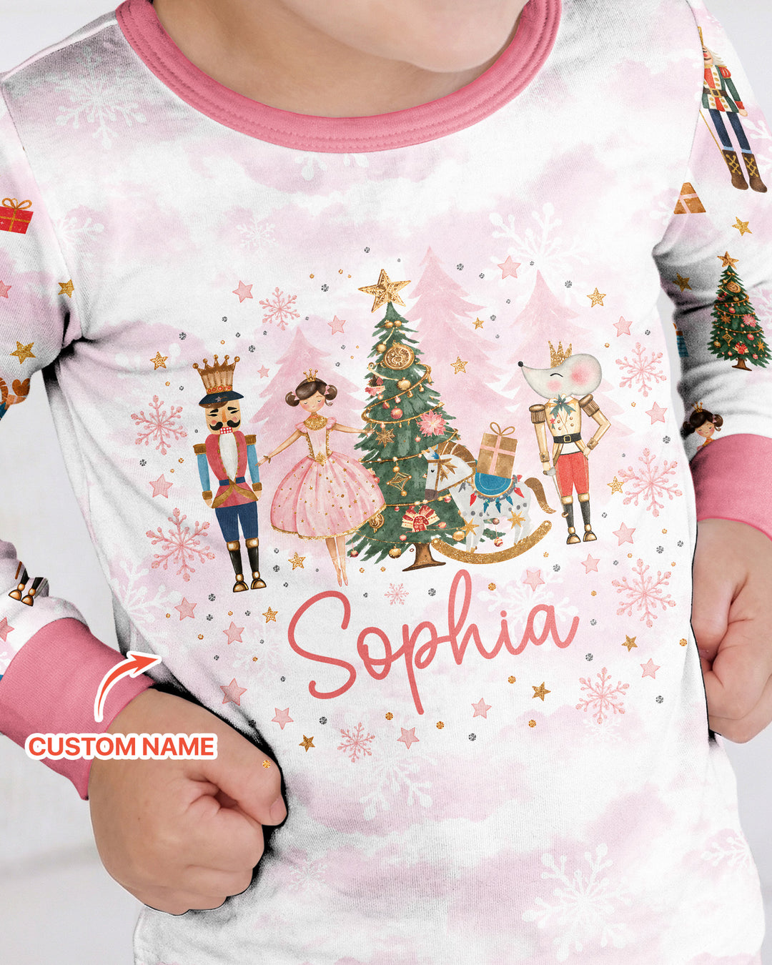 Nutcracker And Ballerina Custom Name Bamboo Two Piece Long Sleeve Pajama Set