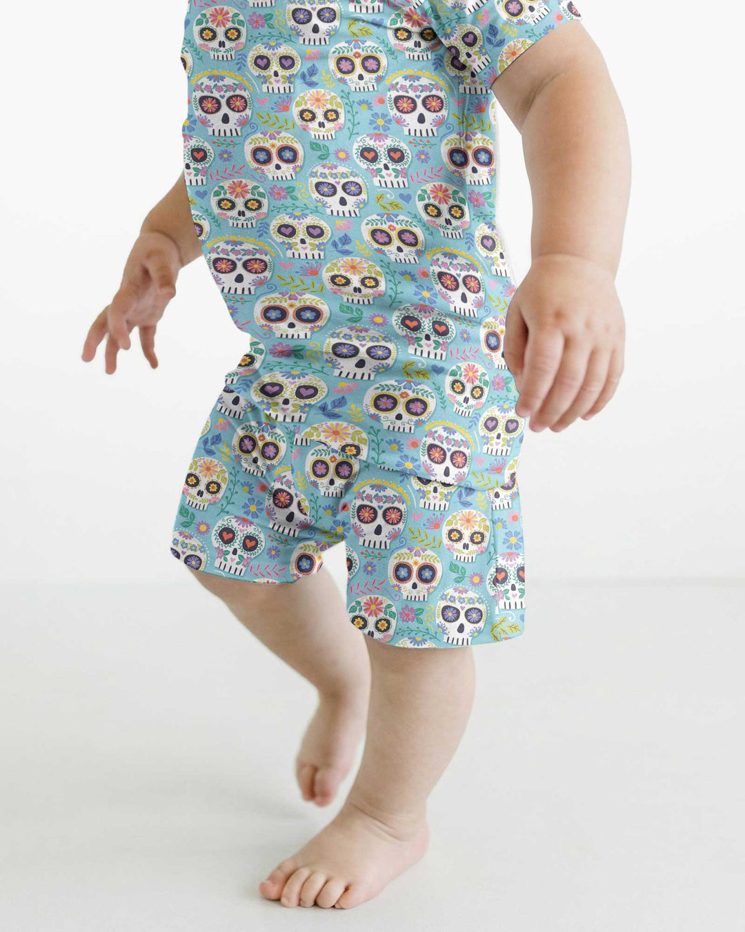 Floral Skull Bamboo Two Piece Short Sleeve Shorts Pajama Set
