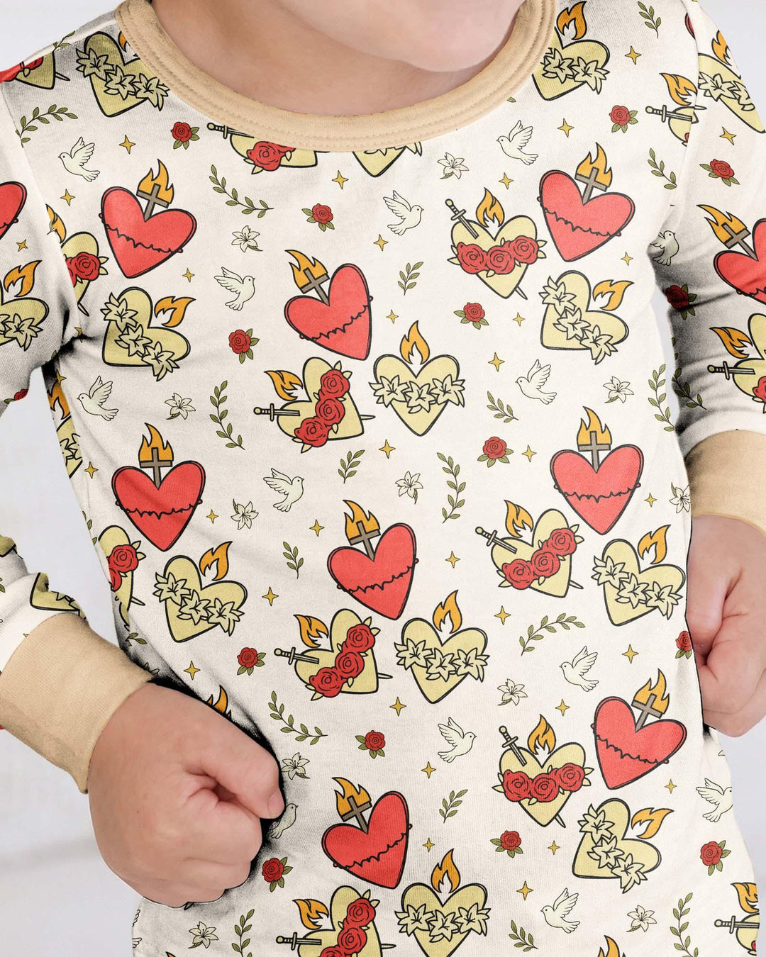 Three Sacred Hearts Bamboo Two Piece Long Sleeve Pajama Set