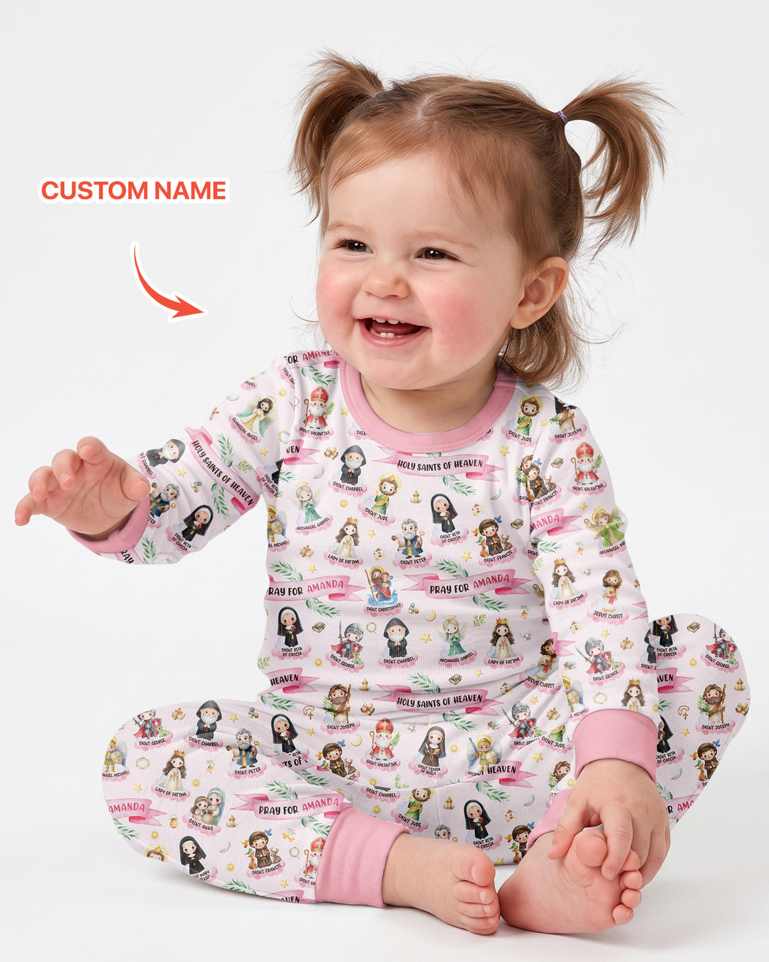 Holy Saints of Heaven Custom Name Bamboo Two Piece Long Sleeve Pajama Set