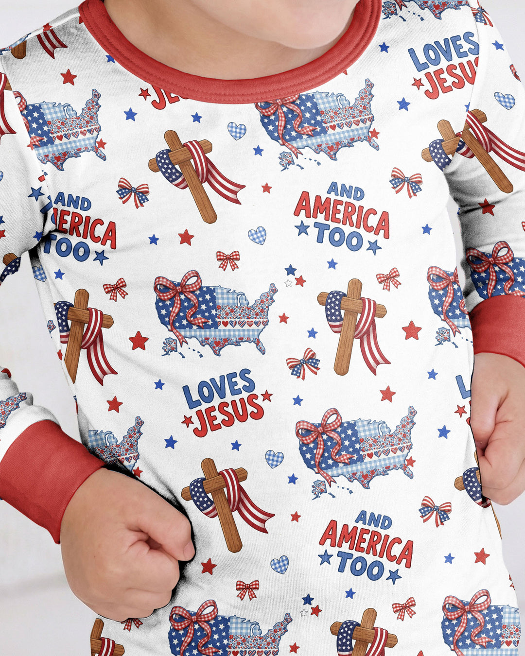 Loves Jesus And America Too Bamboo Two Piece Long Sleeve Pajama Set