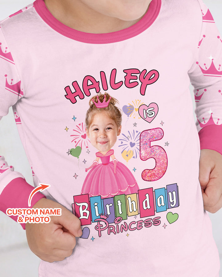 Custom Photo Birthday Princess Bamboo Two Piece Long Sleeve Pajama Set