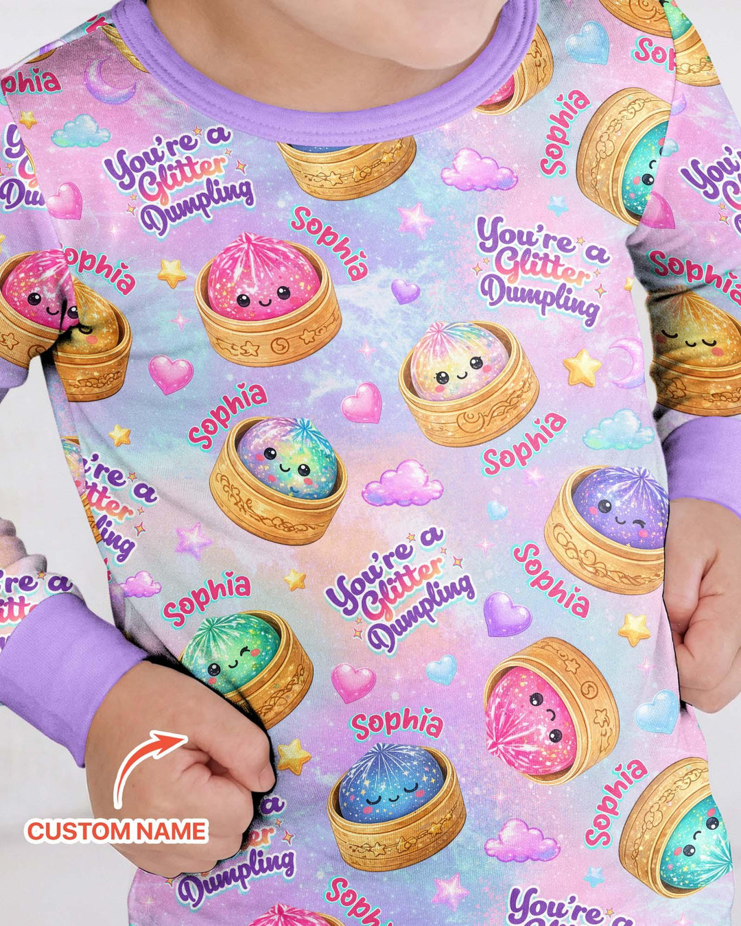 Custom Name You're A Glitter Dumpling Bamboo Two Piece Long Sleeve Pajama Set