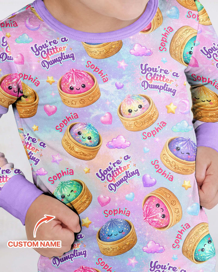 Custom Name You're A Glitter Dumpling Bamboo Two Piece Long Sleeve Pajama Set