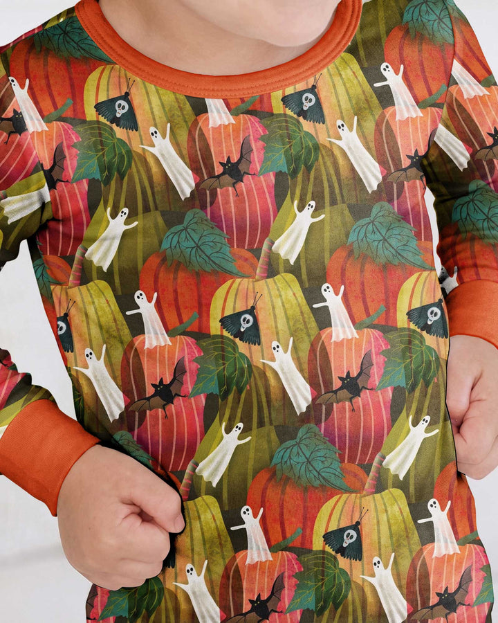 Big Pumpkin Field With Ghosts Bamboo Two Piece Long Sleeve Pajama Set