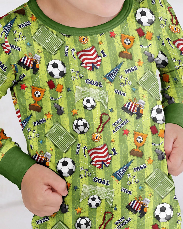 I Love Sports Soccer Bamboo Two Piece Long Sleeve Pajama Set