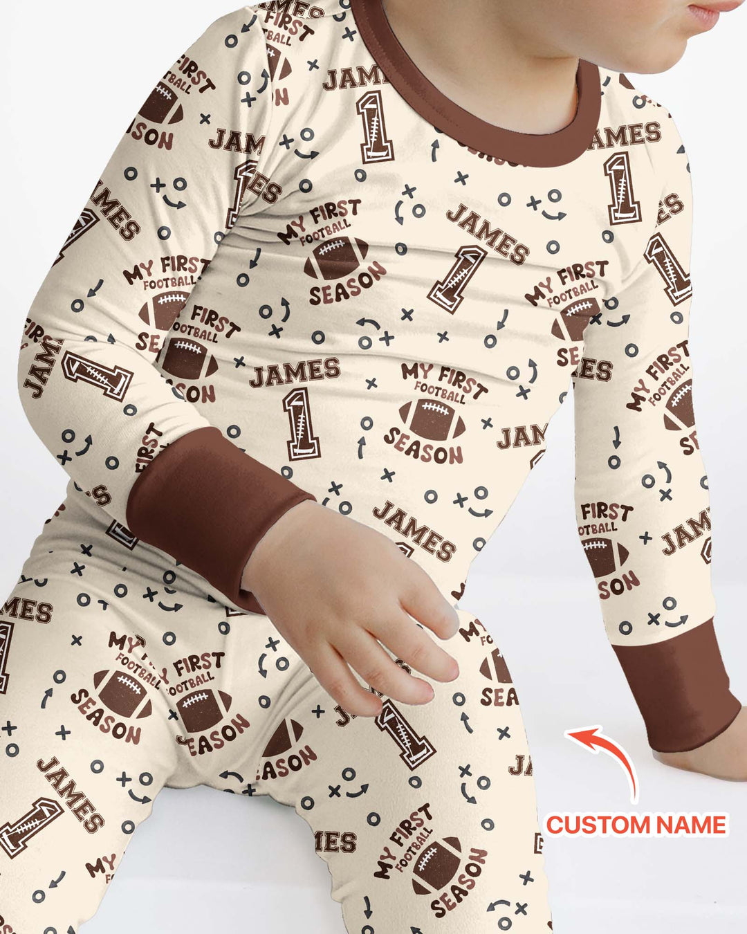 Custom Name My First Football Season Bamboo Two Piece Long Sleeve Pajama Set