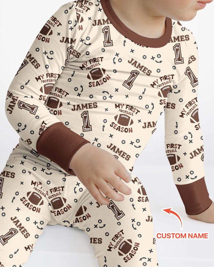 Custom Name My First Football Season Bamboo Two Piece Long Sleeve Pajama Set