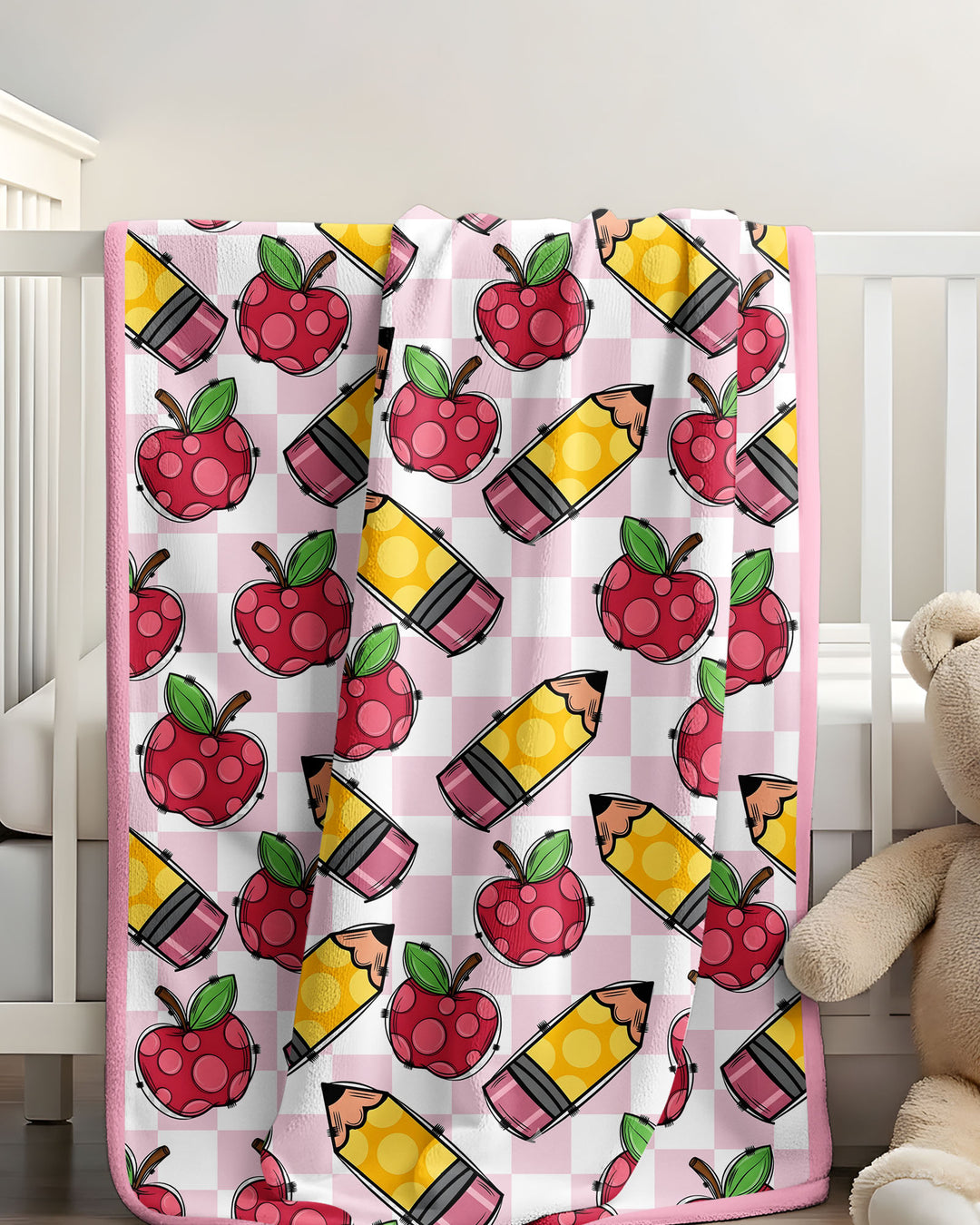 Checkered Apple Scribbles Bamboo Blanket