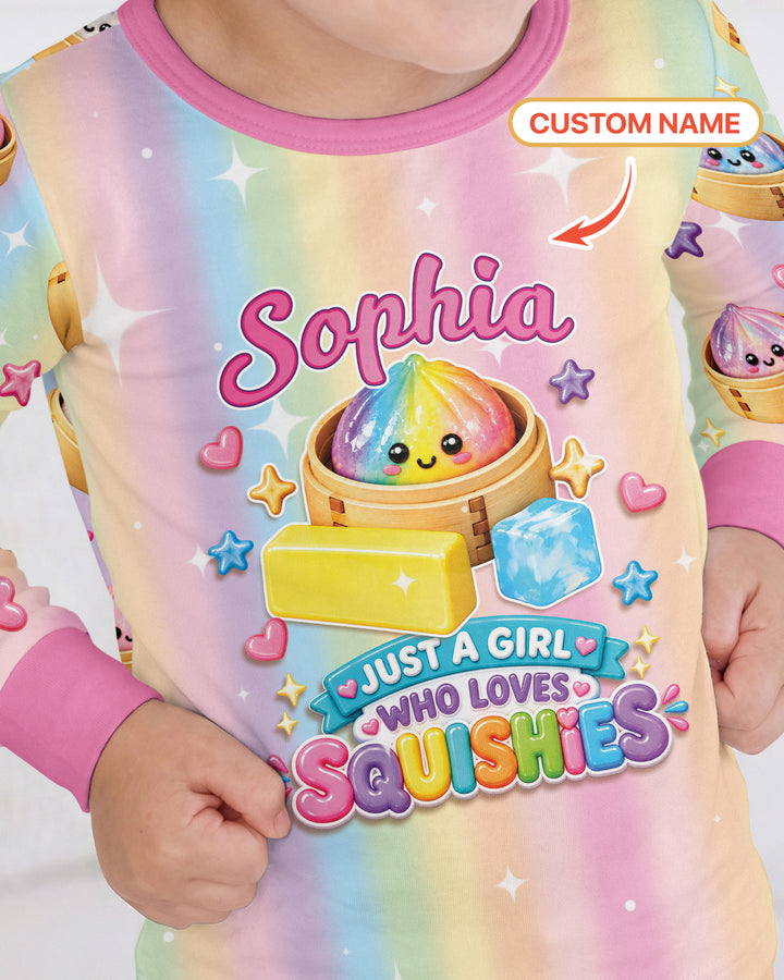 Just A Girl Who Loves Squishy Custom Name Bamboo Two Piece Long Sleeve Pajama Set